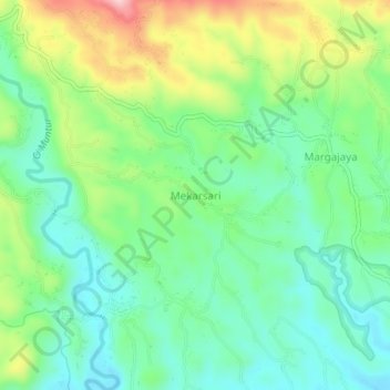 Mapa topográfico Mekarsari, altitud, relieve