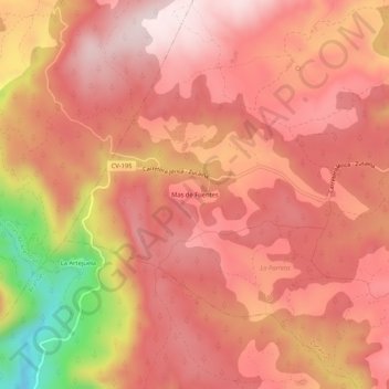 Mapa topográfico Mas de Fuentes, altitud, relieve