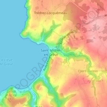 Mapa topográfico Lan Gily, altitud, relieve