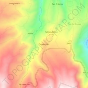 Mapa topográfico Yatzaputzán, altitud, relieve