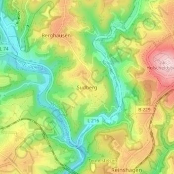 Mapa topográfico Sudberg, altitud, relieve