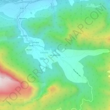 Mapa topográfico Les Escoffiers, altitud, relieve