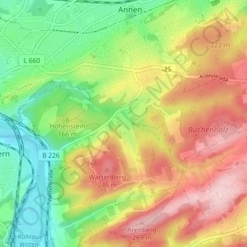 Mapa topográfico Borbach, altitud, relieve
