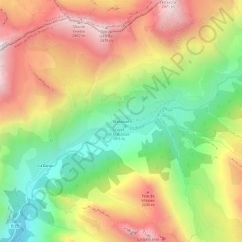 Mapa topográfico Maljasset, altitud, relieve