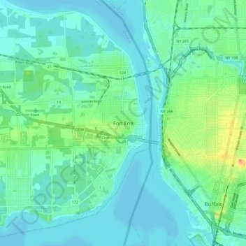Mapa topográfico Fort Erie, altitud, relieve