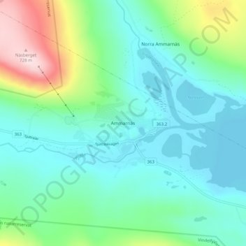 Mapa topográfico Ammarnäs, altitud, relieve