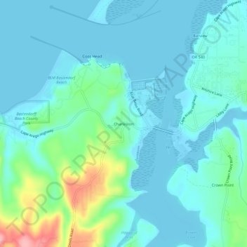 Mapa topográfico Charleston, altitud, relieve