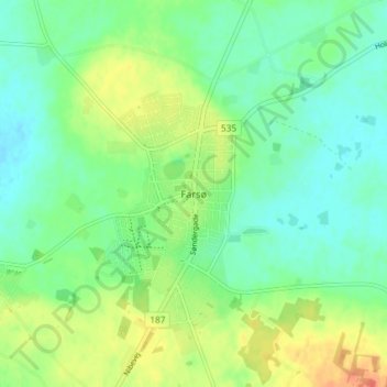 Mapa topográfico Farsø, altitud, relieve