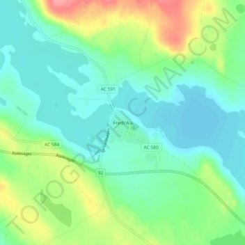 Mapa topográfico Fredrika, altitud, relieve