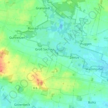 Mapa topográfico Klein Sachau, altitud, relieve