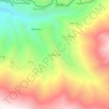 Mapa topográfico Callanca, altitud, relieve
