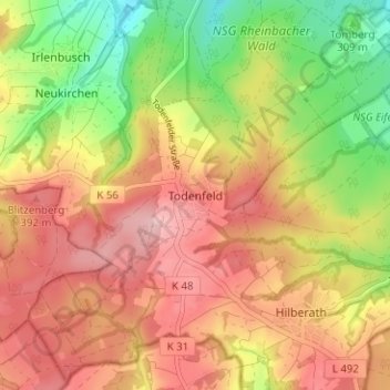 Mapa topográfico Todenfeld, altitud, relieve