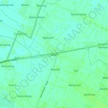 Mapa topográfico Gajah, altitud, relieve