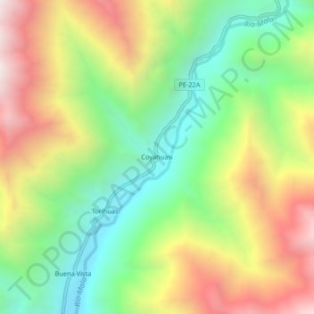 Mapa topográfico Coyahuasi, altitud, relieve