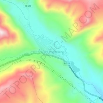 Mapa topográfico Nueva Morococha, altitud, relieve