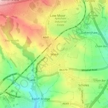 Mapa topográfico Wyke, altitud, relieve