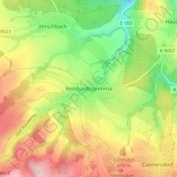 Mapa topográfico Reinhardtsgrimma, altitud, relieve