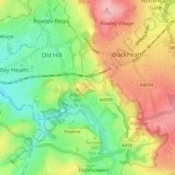 Mapa topográfico High Haden, altitud, relieve