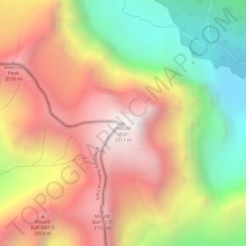 Mapa topográfico Mount Ball, altitud, relieve