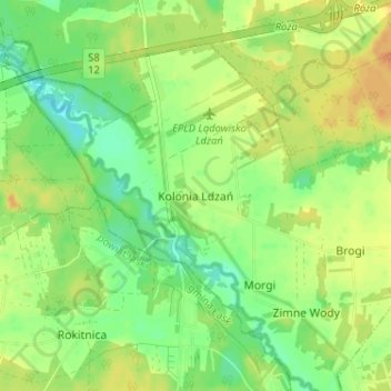 Mapa topográfico Kolonia Ldzań, altitud, relieve