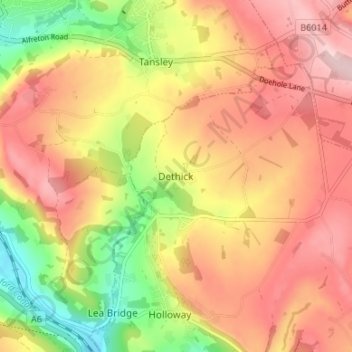 Mapa topográfico Dethick, altitud, relieve