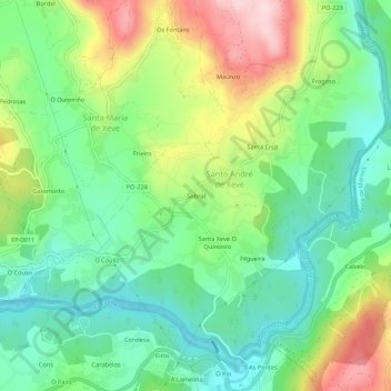 Mapa topográfico Sobral, altitud, relieve