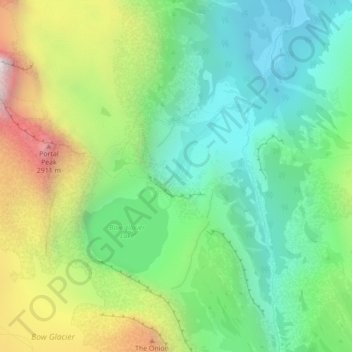 Mapa topográfico Bow Glacier Falls, altitud, relieve