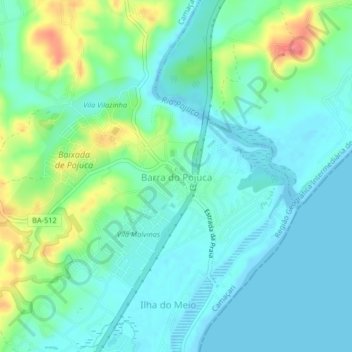 Mapa topográfico Barra do Pojuca, altitud, relieve