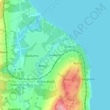Mapa topográfico Bankeryd, altitud, relieve