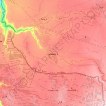 Mapa topográfico Tell Shihab, altitud, relieve