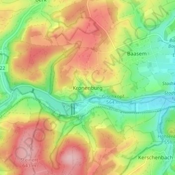 Mapa topográfico Kronenburg, altitud, relieve