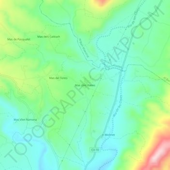 Mapa topográfico Mas d'en Rieres, altitud, relieve