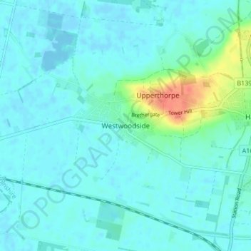 Mapa topográfico Westwoodside, altitud, relieve