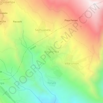 Mapa topográfico Alaypampa, altitud, relieve