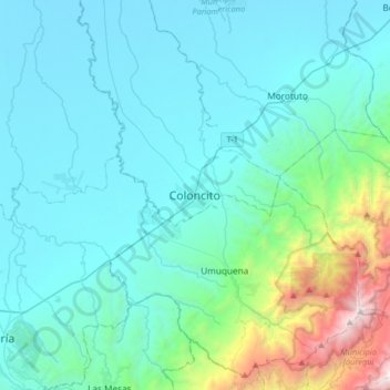 Mapa topográfico Coloncito, altitud, relieve