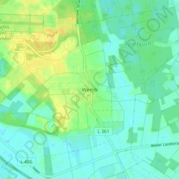 Mapa topográfico Wemb, altitud, relieve