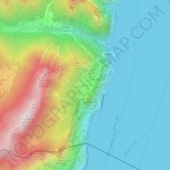 Mapa topográfico Pregasina, altitud, relieve