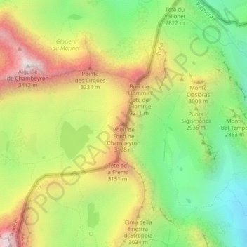 Mapa topográfico Point de Fond de Chambeyron, altitud, relieve