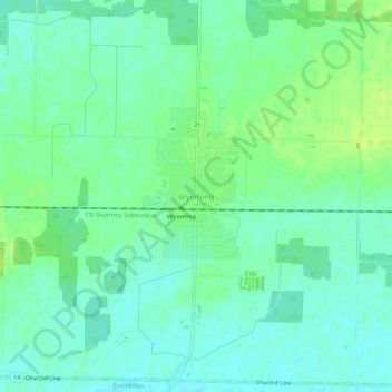 Mapa topográfico Wyoming, altitud, relieve