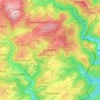 Mapa topográfico Odesheim, altitud, relieve