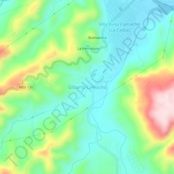 Mapa topográfico Gilberto Camacho, altitud, relieve