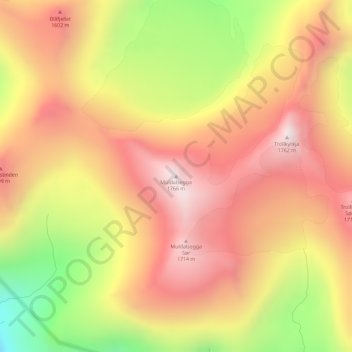 Mapa topográfico Muldalsegga, altitud, relieve