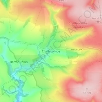 Mapa topográfico Challacombe, altitud, relieve