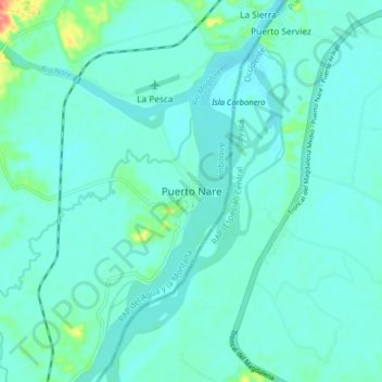 Mapa topográfico Puerto Nare, altitud, relieve