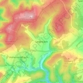 Mapa topográfico Lederbach, altitud, relieve