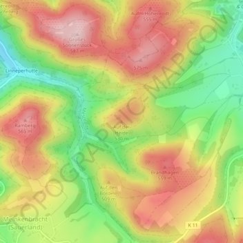 Mapa topográfico Auf der Heide, altitud, relieve