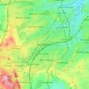Mapa topográfico Northfield, altitud, relieve