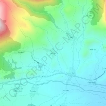 Mapa topográfico Ormas, altitud, relieve