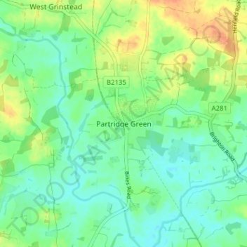 Mapa topográfico Partridge Green, altitud, relieve