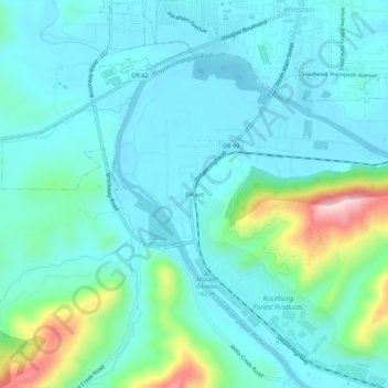 Mapa topográfico Dillard, altitud, relieve